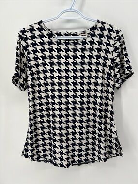 Anne Klein Women’s Small Black & White Houndstooth Geometric Short Sleeve Top